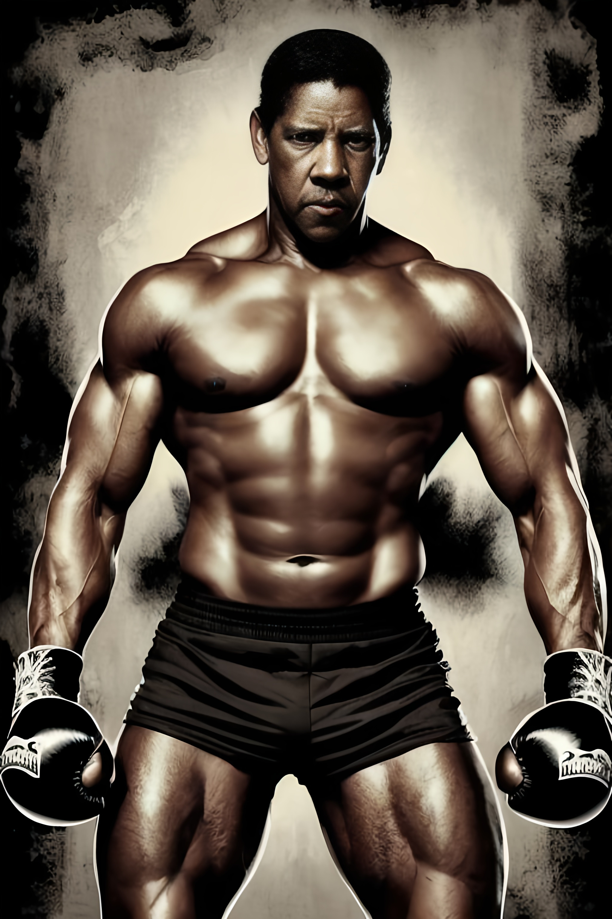 Denzel Washington as a extremely ripped Boxing fight