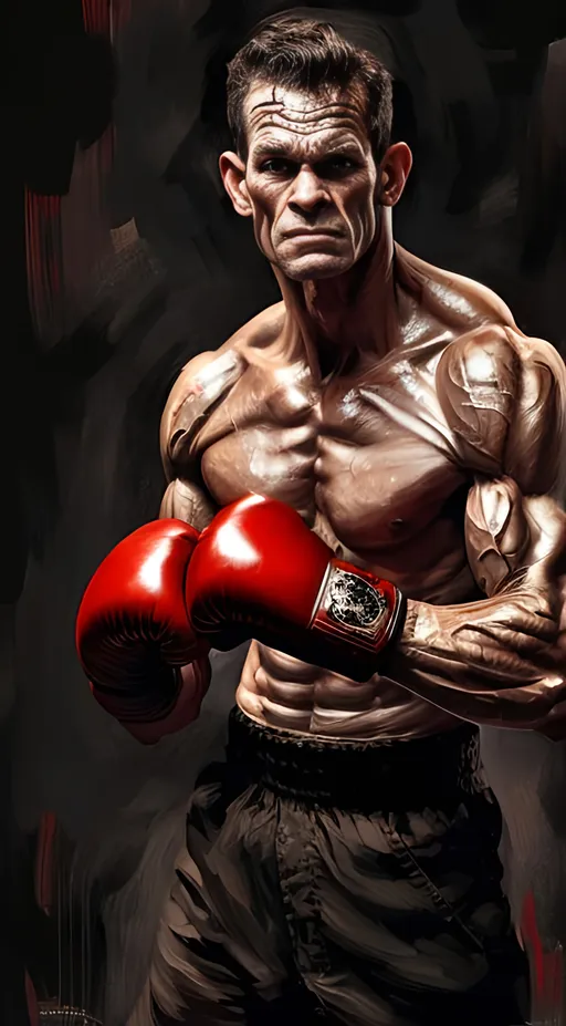 Prompt: Popeye as a extremely fit Boxing fighter on steroids, Full body centered, mug pose, wearing classy boxing gloves, Edgy, detailed textured oil painting showing movement, UHD illustrative layout 4d, realism, intricate acute texture, finely detailed eyes, style of William Etty and Mahesh Nambiar