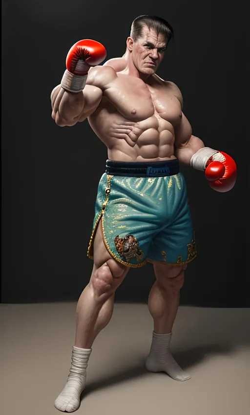 Prompt: Popeye as a extremely Muscular Boxing fighter on steroids, Full body centered, mobster pose, wearing rococo boxing gloves, E-Boy, detailed textured oil painting showing movement, UHD illustrative layout 4d, realism, abrading textured intricately, finely detailed eyes, style of Sam Kieth and William Etty