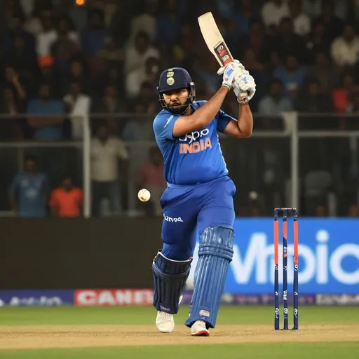 Prompt: V s Rohit Sharma t20 world cup 2024, intense cricket match, packed stadium, high adrenaline, floodlit stadium, detailed players, action-packed, iconic moment, best quality, ultra-detailed, cricket, sports, intense competition, floodlit, high energy, dramatic, dynamic, professional