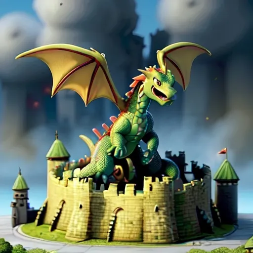 Prompt: A dragon attacking a massive fortress as soldiers fire AK-47s and RPGs to try and take the dragon down