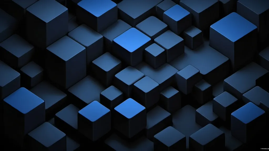 Prompt: Cubist abstract style, dark, black and dark blue color scheme, background for my desktop