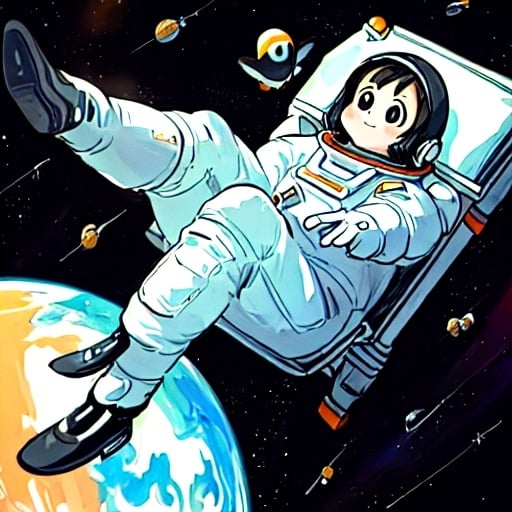 Prompt: Astronaut penguin floating in space