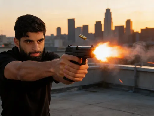 Prompt: @96xIWrRwFLWoDugVY3aJبدي الشخصة وهي تقوم باطلاق نار من سلاح 