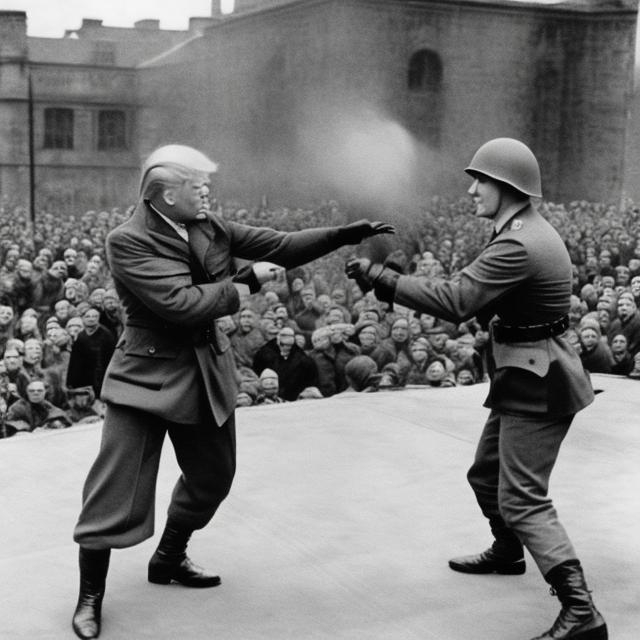 Prompt: Donald Trump fighting in WWII
