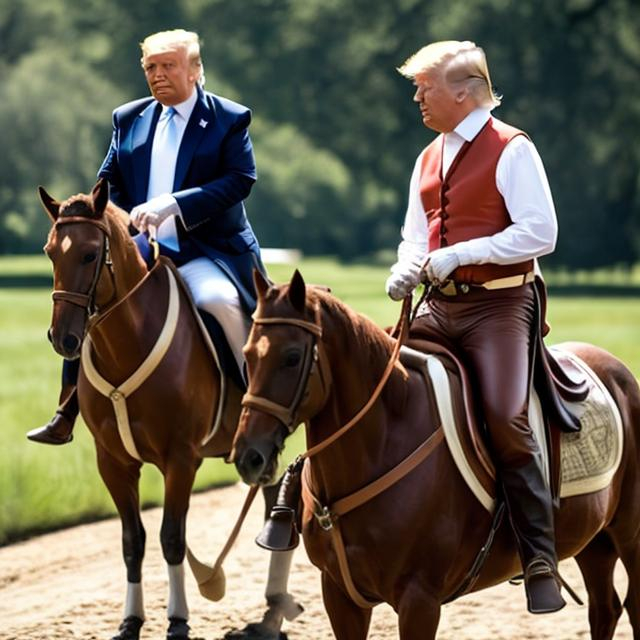 Prompt: Donald Trump and Thomas Jefferson riding horseback together 