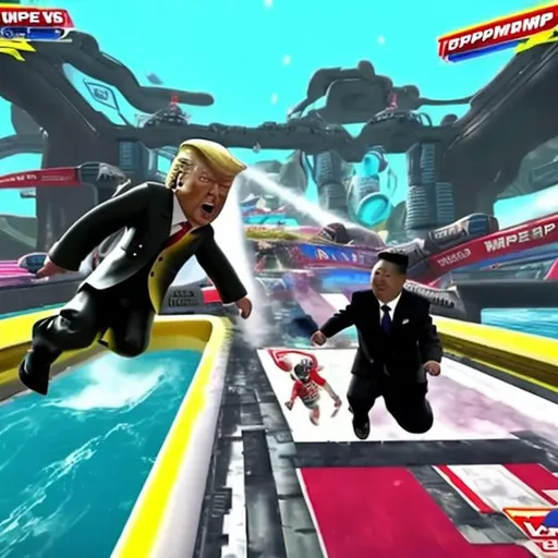 Prompt: Donald Trump vs. Kim Jung UN on Wipeout x
