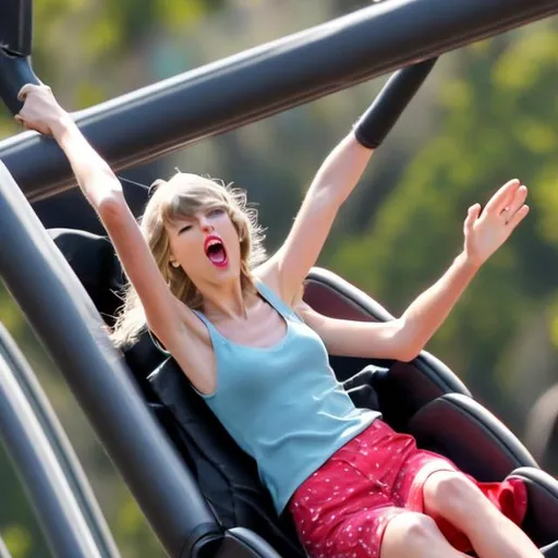 Prompt: Taylor swift on a roller coaster sewing 