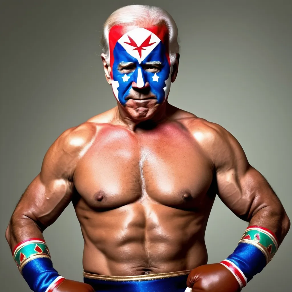 Prompt: A picture of Joe Biden as a very muscular Mexican wrestler 