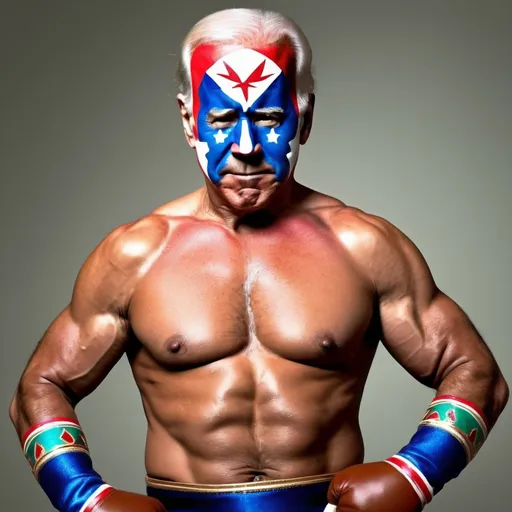 Prompt: A picture of Joe Biden as a very muscular Mexican wrestler 