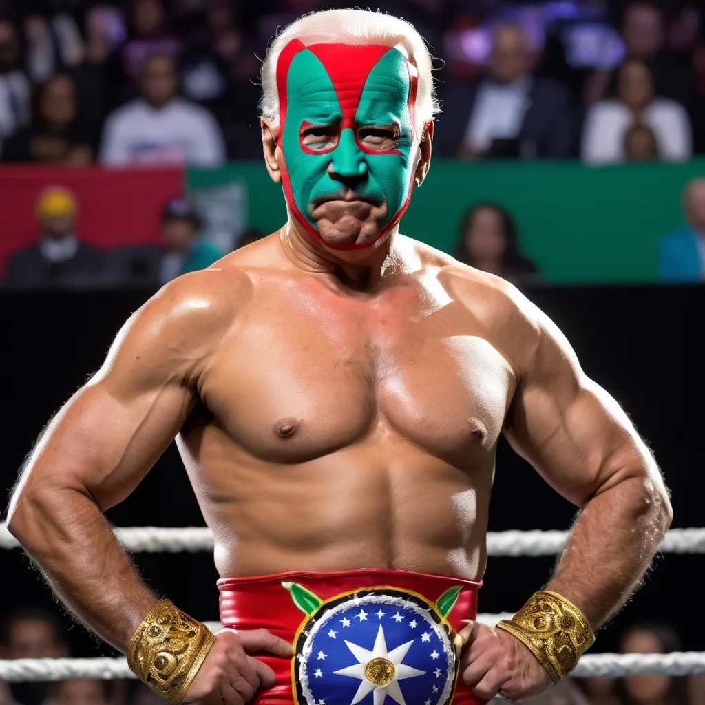 Prompt: A picture of Joe Biden as a very muscular Mexican wrestler 