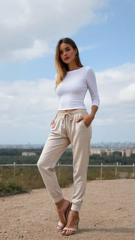 Prompt: Modern tight white top loose trousers