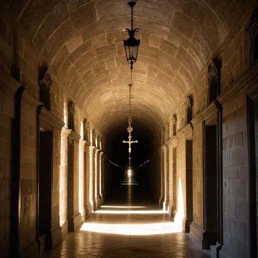 Prompt: Outer image of the El Escorial monastery in a creepy light. Scary image that suggests the presence of demons ready to take the Earth.