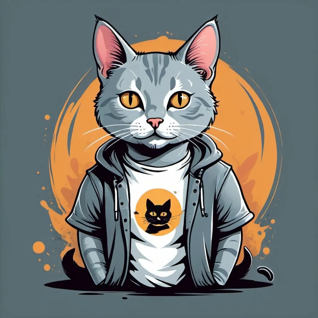 Prompt: Cat  t-shirt design, vector, print on demand, POD, clean background