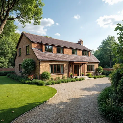 Prompt: 8marle house with garden and parking  