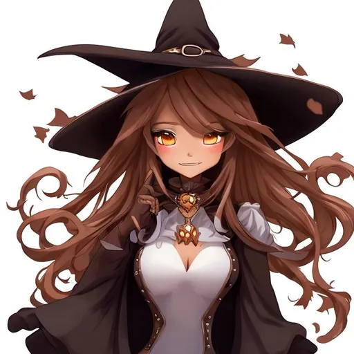 Prompt: anime female witch brown skinned with pet charming expression