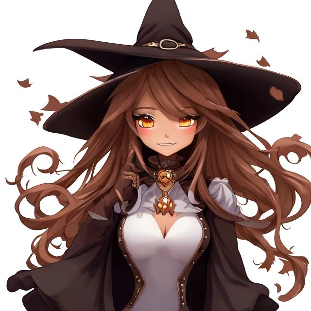 Prompt: anime female witch brown skinned with pet charming expression