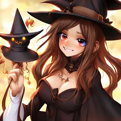 Prompt: anime female witch brown skinned with pet charming expression