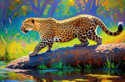 Prompt: leopards hunting for prey in monet style