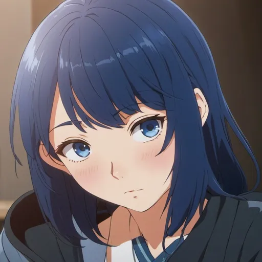 Prompt: a drawing of a woman with dark blue hair, official art, realistic anime style at pixiv, official character illustration, anime visual of a young woman, screenshot from the anime film, still from tv anime, clear eyes concept art, kasumi arimura style 3/4, anime visual of a cute girl, official character art, official studio anime still