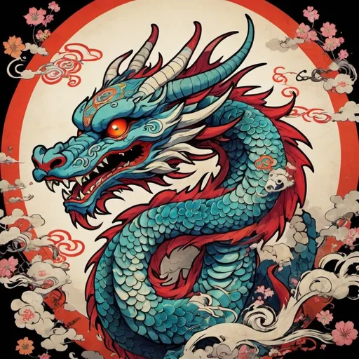 Prompt: psychodelic, japones dragon, okami style