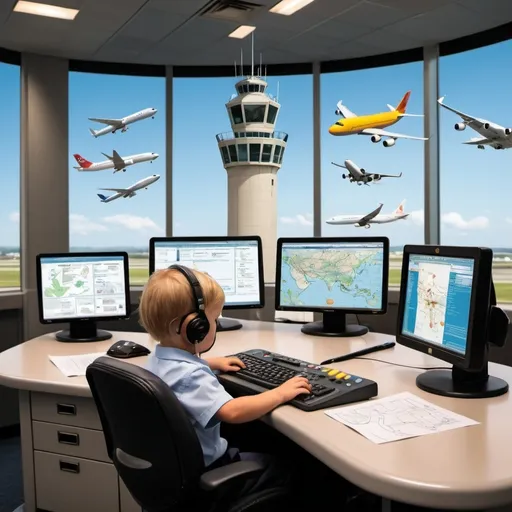 Prompt: image of child's brain depicted as busy control tower at an airport, the control tower represents executive functions such as planning, organizing, problem-solving, decision-making, and controlling impulses. Inside the control tower, there are various monitors displaying different tasks and activities that the child is engaged in. 

Outside the control tower, you see planes (representing different thoughts, actions, or impulses) coming and going. The air traffic controller (symbolizing the child's executive functions) is actively managing and directing these planes: guiding them to land (making decisions), ensuring the take off safely (initiating tasks) and coordinating their routes (planning and organizing)

The image effectively illustrates how executive functioning works in children's brains by using the analogy of an air traffic controller managing the flow of planes at an airport, showcasing complexity and multitasking involved in these cognitive processes
