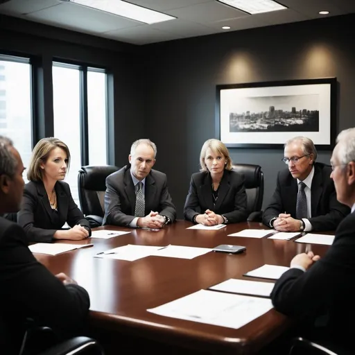 Prompt: Charity boardroom meeting, indoor, serious tone, DSLR, high contrast and sharpness