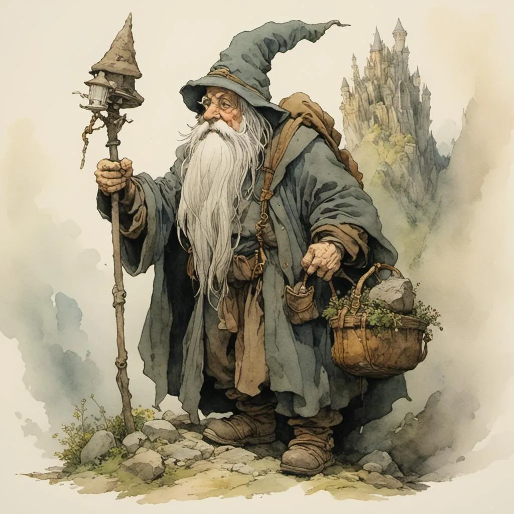 Prompt: <mymodel> wandering dwarf and wizard