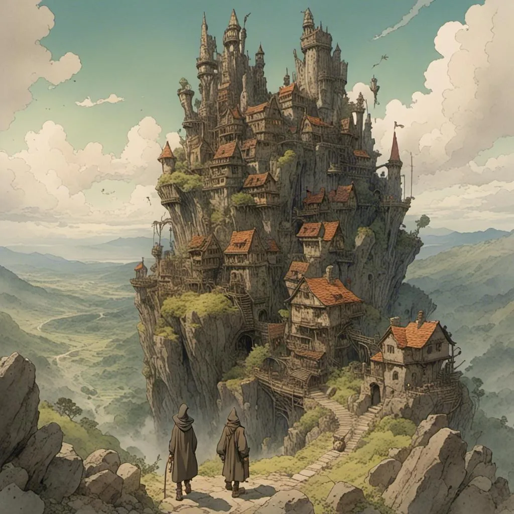 Prompt: <mymodel> a wizard discovers a lost city. studio ghibli style