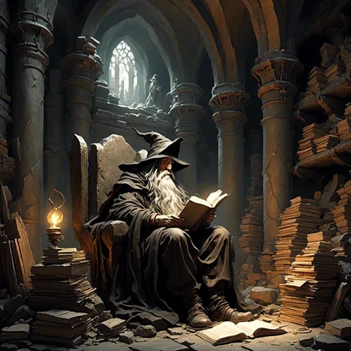 Prompt: <mymodel> a grand library. a wizard can we seen sitting and reading