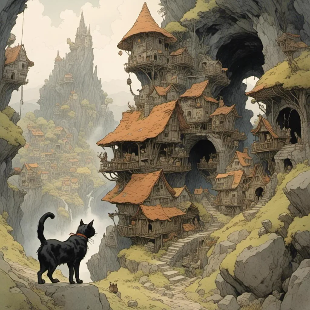 Prompt: <mymodel> a cat finding a village of cats