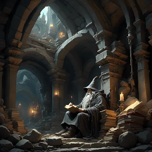 Prompt: <mymodel> a grand library. a wizard can we seen sitting and reading