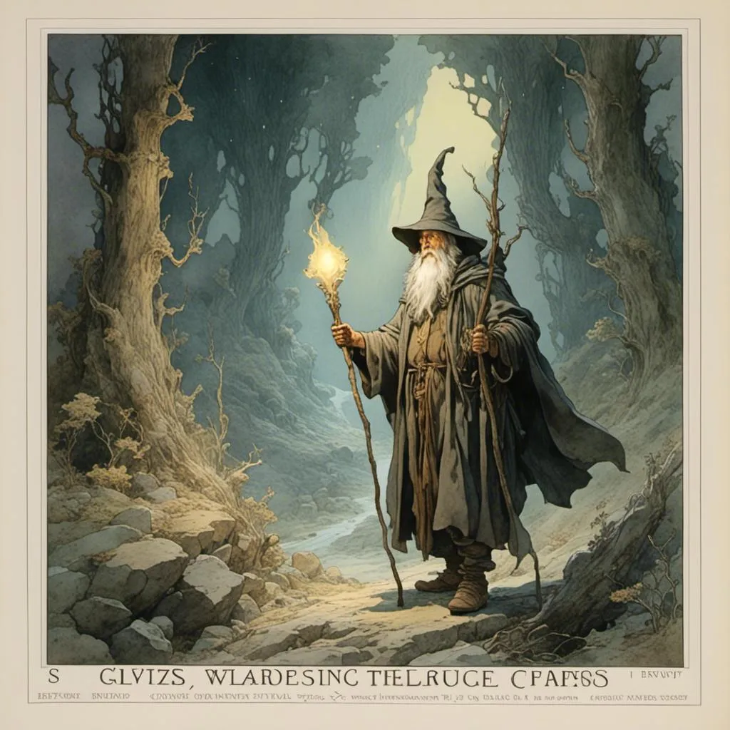 Prompt: <mymodel> a wizard wandering through a magical forest illuminated by the glow of the crystal on his staff