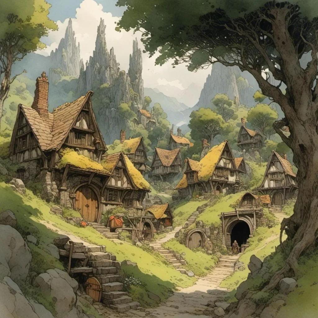 Prompt: <mymodel> a hobbit village
