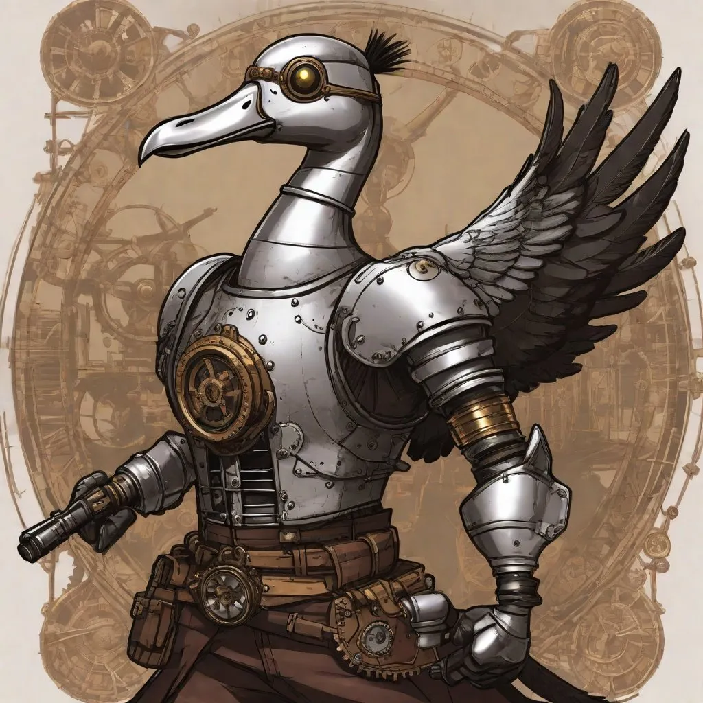 Prompt: fullmetal steampunk battle goose