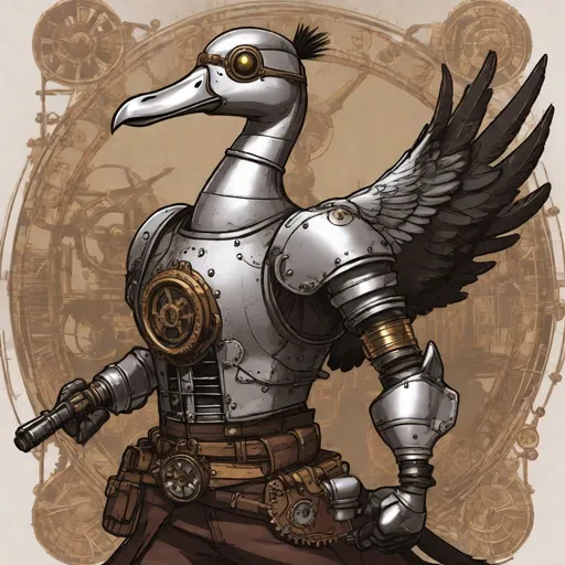 Prompt: fullmetal steampunk battle goose