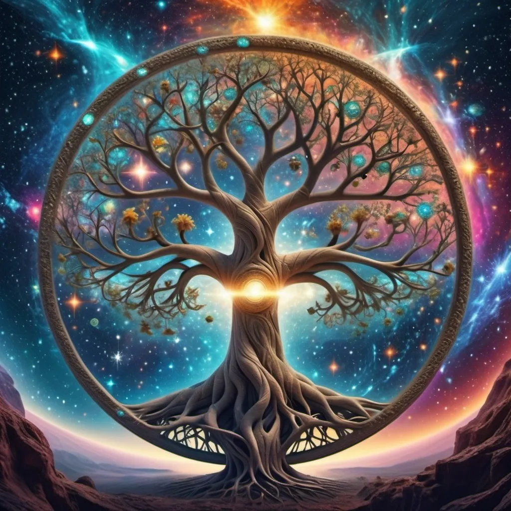 Prompt: Epic Sci-fi universal tree of life in a sea of cosmic stars