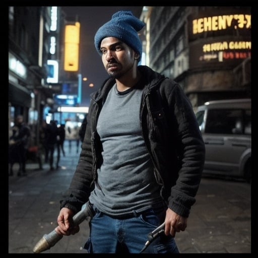 Prompt: Kai Sharma
Men
Age: Early 20s
Appearance: Lean build, with a hint of wiry strength from navigating the city. Short, spiky dark hair, often messy. Intense, dark eyes that reflect his curiosity and underlying anxiety. Wears a worn beanie, a faded band t-shirt, cargo pants with lots of pockets (for tools and tech), and sturdy boots.
Key Features: Often carries a crowbar for protection and a sense of grounding. The blue light of the Atlantean interface frequently illuminates his face, highlighting his determined expression.
Overall Vibe: A blend of tech-savvy and streetwise, someone caught between the digital world and the pull of something more primal.
