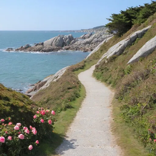 Prompt: path along the granit rose 
coast in Bretagne