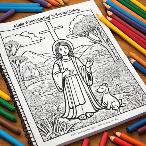 Prompt: Christian coloring book for modern children