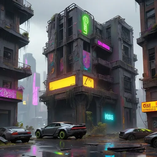 Prompt: "cyberpunk ruins with holographic debris, raining acid beams, cinematic angle from above, hyper-detailed mechanical textures, color scheme: steel gray with neon accents, trending on ArtStation, Unreal Engine 5 rendering, depth of field f/2.8"