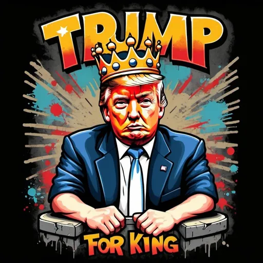 Prompt: vintage t shirt design 90s style hip hop graffiti text that says trump for king