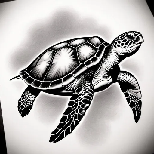 Prompt: Black and gray sea turtle tattoo design
