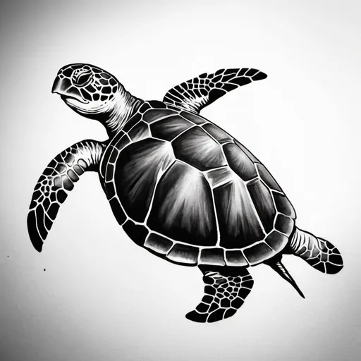 Prompt: Black and gray sea turtle tattoo design
