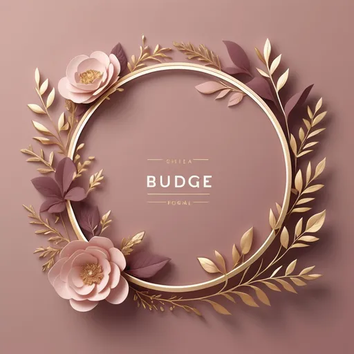 Prompt: (Modern floral fonts), dusty rose color, elegant gold circle frame, sophisticated design, minimalist aesthetic, charming and contemporary vibe, intricate floral details, soft warmth, harmonious composition, vibrant contrast between colors, chic typography, high-quality, crisp appearance, perfect for weddings or elegant events.