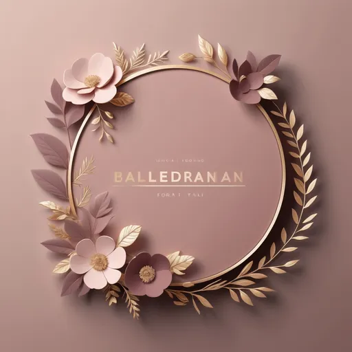 Prompt: (Modern floral fonts), dusty rose color, elegant gold circle frame, sophisticated design, minimalist aesthetic, charming and contemporary vibe, intricate floral details, soft warmth, harmonious composition, vibrant contrast between colors, chic typography, high-quality, crisp appearance, perfect for weddings or elegant events.