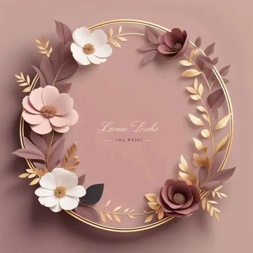 Prompt: (Modern floral fonts), dusty rose color, elegant gold circle frame, sophisticated design, minimalist aesthetic, charming and contemporary vibe, intricate floral details, soft warmth, harmonious composition, vibrant contrast between colors, chic typography, high-quality, crisp appearance, perfect for weddings or elegant events.