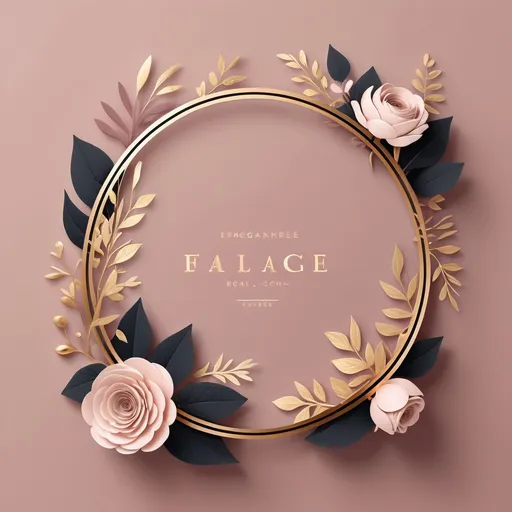 Prompt: (Modern floral fonts), dusty rose color, elegant gold circle frame, sophisticated design, minimalist aesthetic, charming and contemporary vibe, intricate floral details, soft warmth, harmonious composition, vibrant contrast between colors, chic typography, high-quality, crisp appearance, perfect for weddings or elegant events.