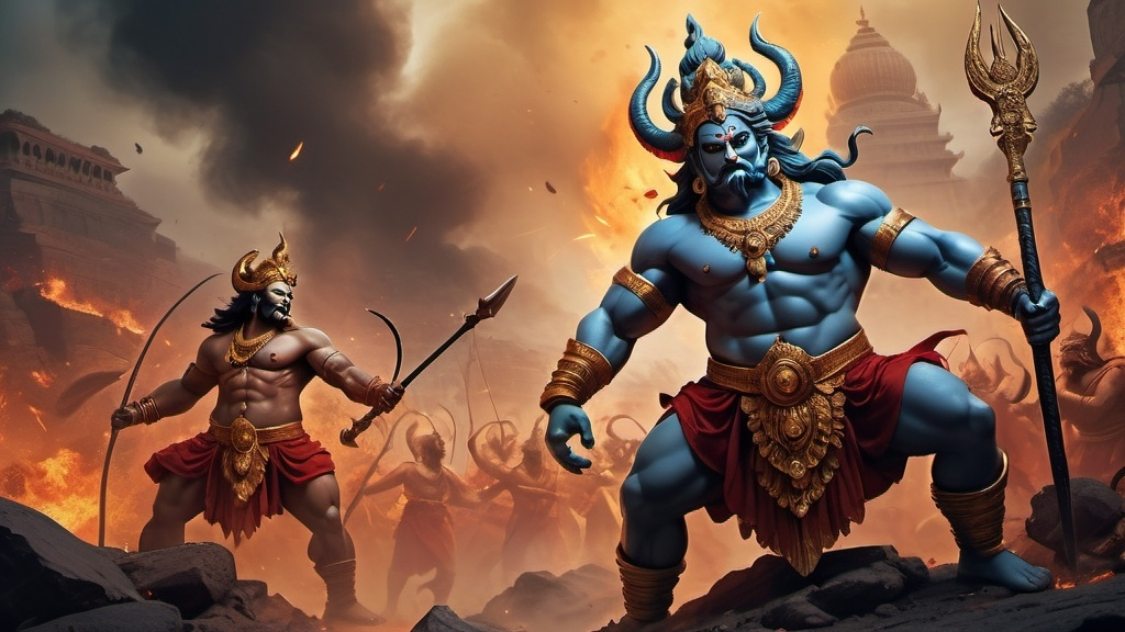 Prompt: Too many Hindu warriors fighting with demons and warriors in warfield with gods