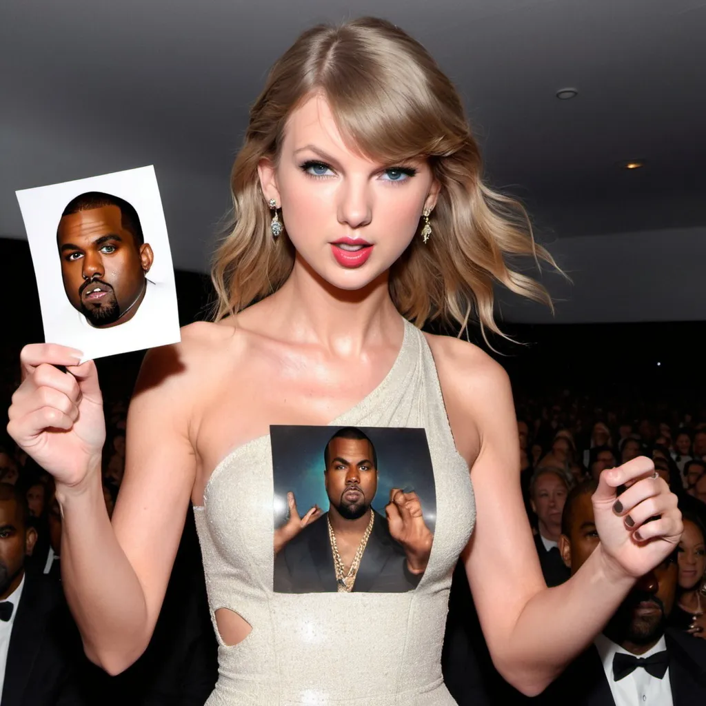 Prompt: Taylor Swift ripping up a picture of Kanye West